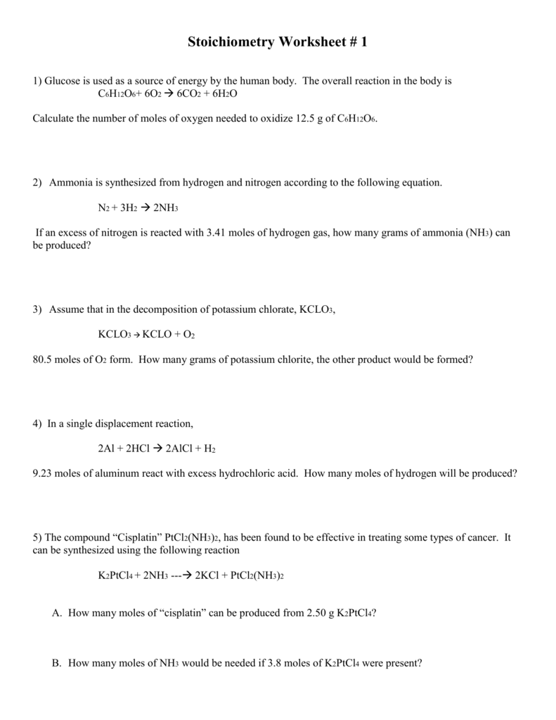 Stoichiometry Worksheet 2