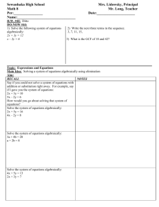 Math 8 Lesson Plan 44 Using Elimination to solve a System of