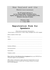 Registration Form for Speakers - New Zealand Studies Association