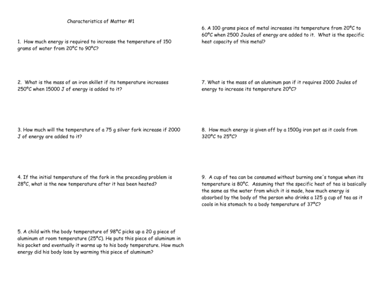 Specific Heat Capacity Practice Problems