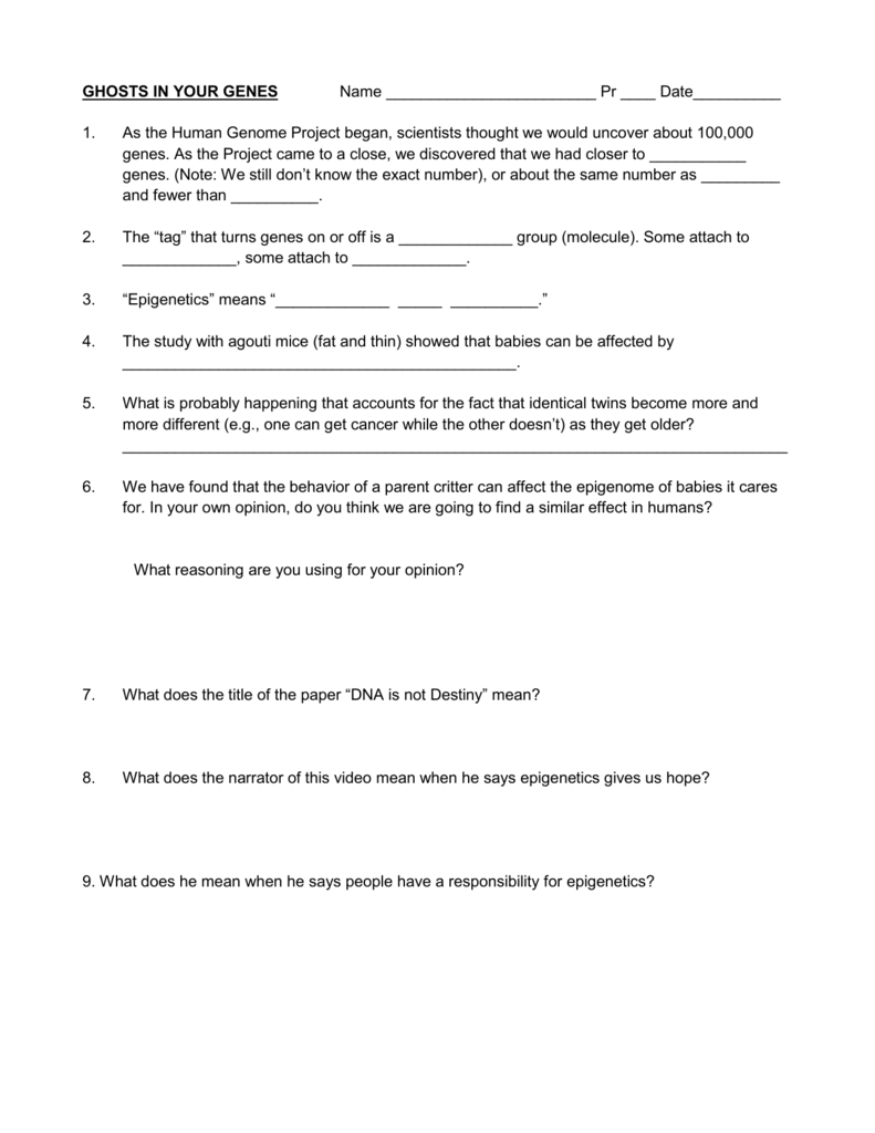 Nova Ghost In Your Genes Worksheet Answer Key Worksheet