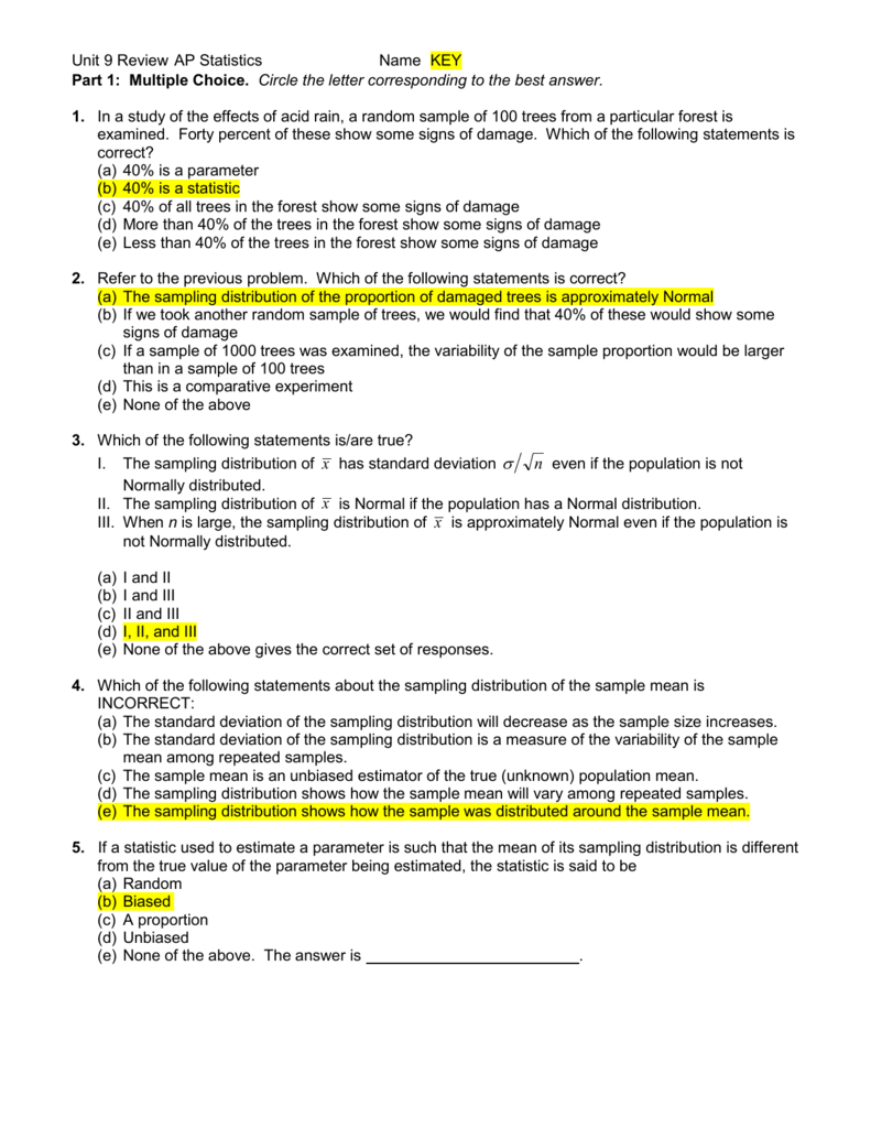 Test 9C Mrs Davis AP Stat Page