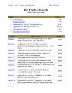 Grade 1 Unit 1 Readers Build Good Habits Table of Contents Unit 1