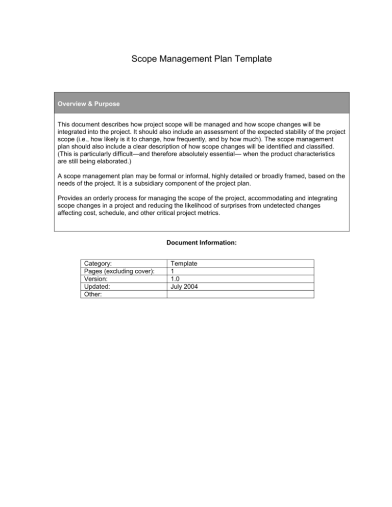 Scope Management Plan Template