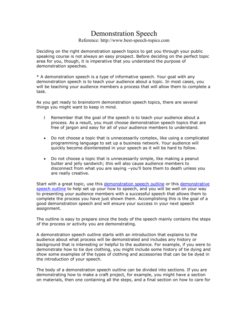 example of demonstrative speech outline