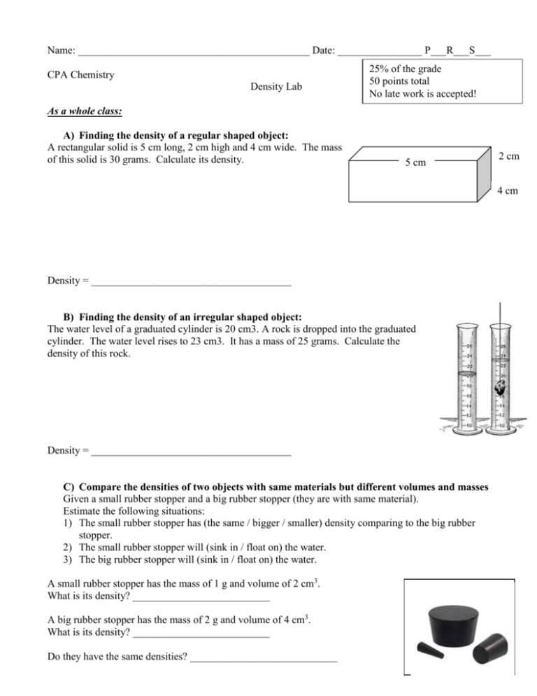 Density Graphing Worksheet