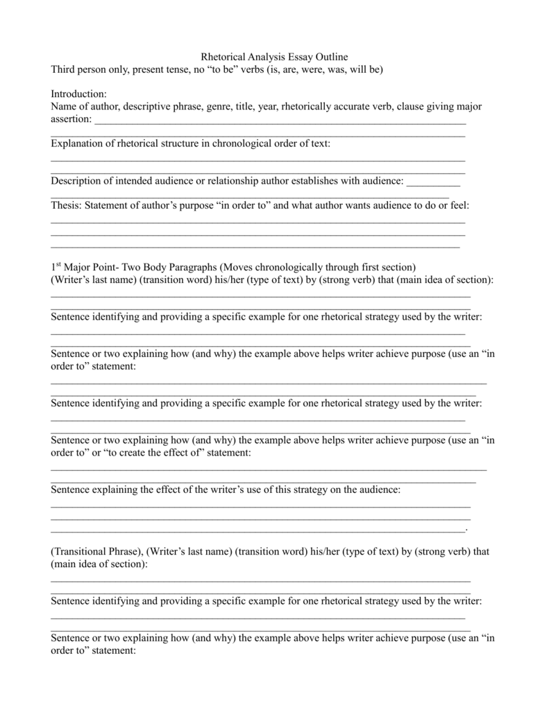 Rhetorical Analysis Essay outline: dummy form: third person Intended For Rhetorical Analysis Outline Worksheet