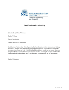 Certificate of Authorship - Nova Southeastern University