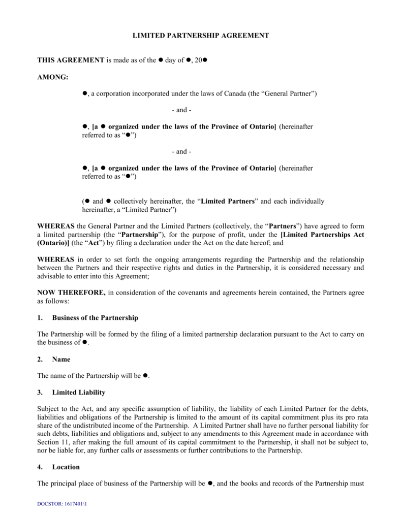 Sample limited partnership agreement template With Regard To corporation operating agreement template