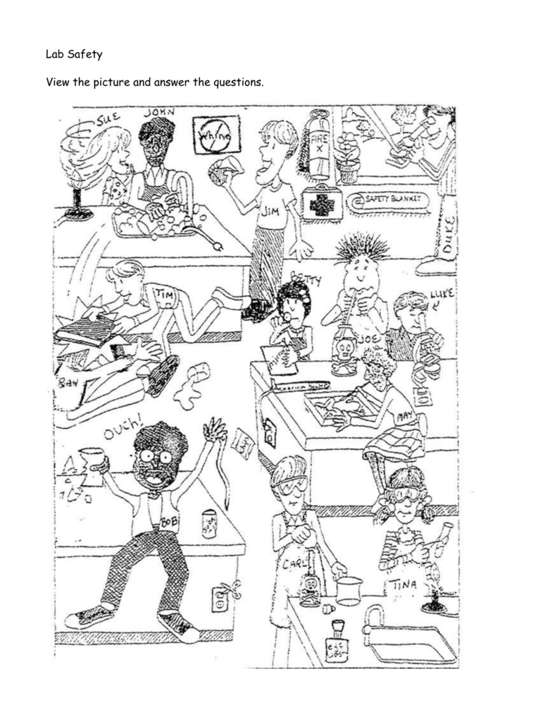 lab safety cartoon Intended For Lab Safety Worksheet Answer Key