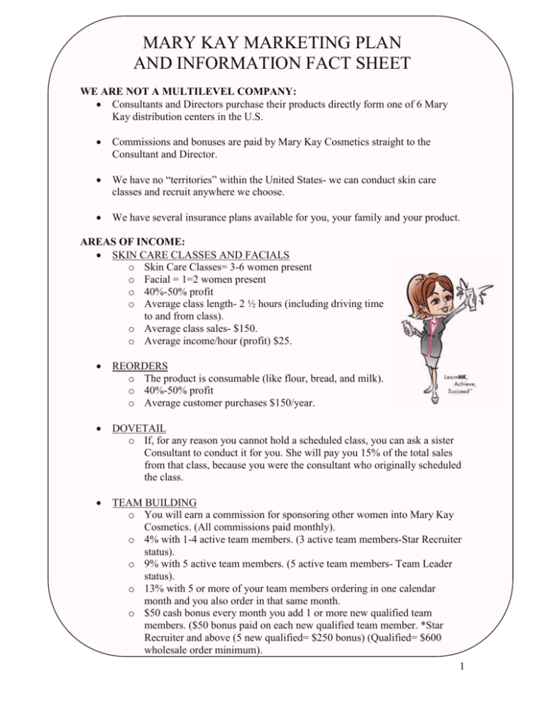 Mary Kay Marketing Plan And Information Fact Sheet