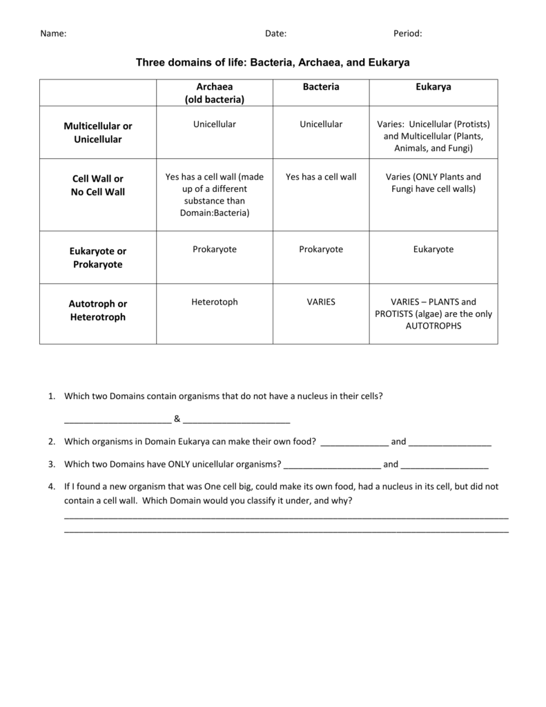 Domain and Kingdom worksheet In Domains And Kingdoms Worksheet