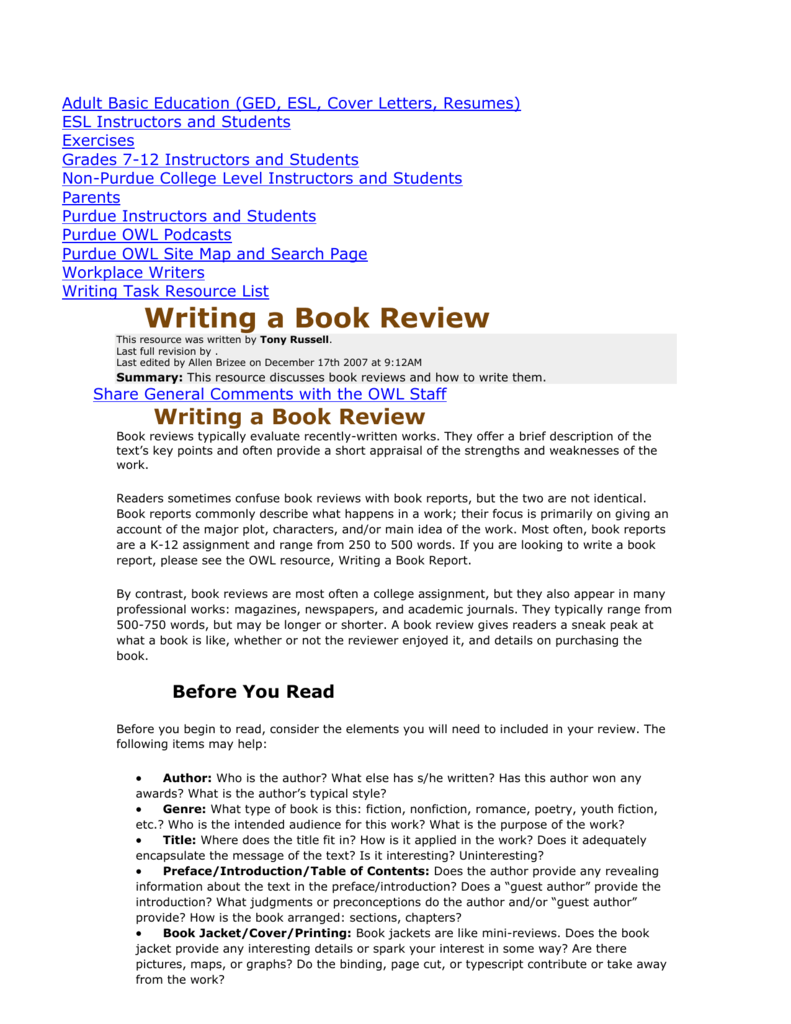book review summary examples