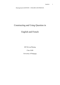 Question 1 Running head: QUESTION – ENGLISH AND FRENCH