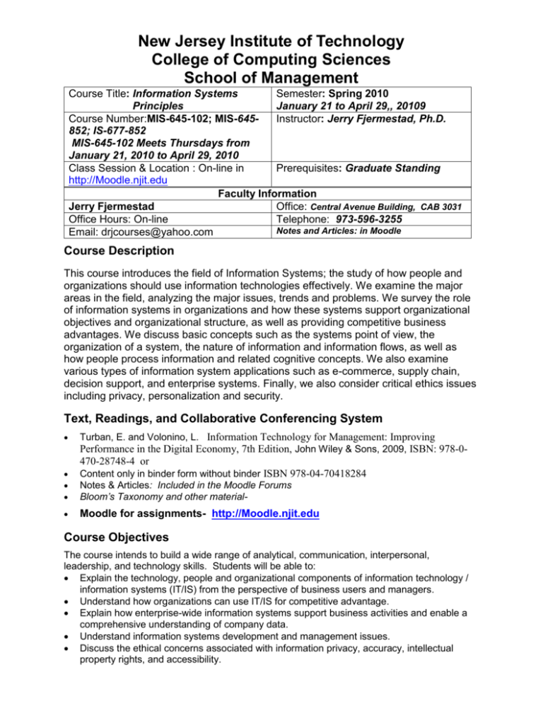 Syllabus Department of Information Systems • NJIT