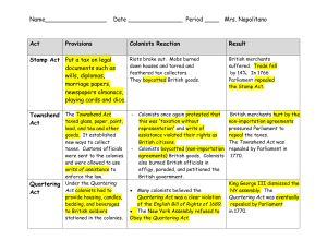 Act Provisions Colonists Reaction Result