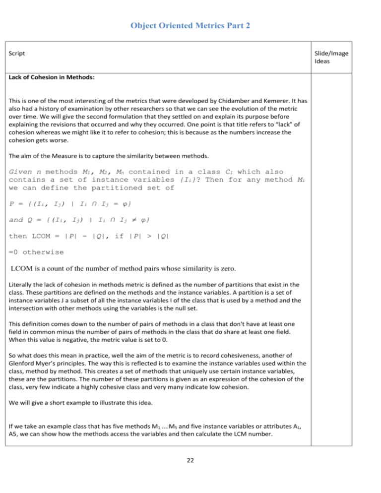 Object oriented metrics script slide image ideas lack of cohesion