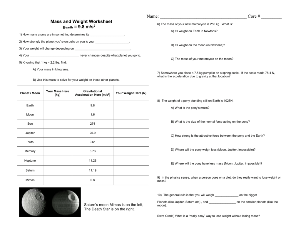 Mass And Weight Worksheet