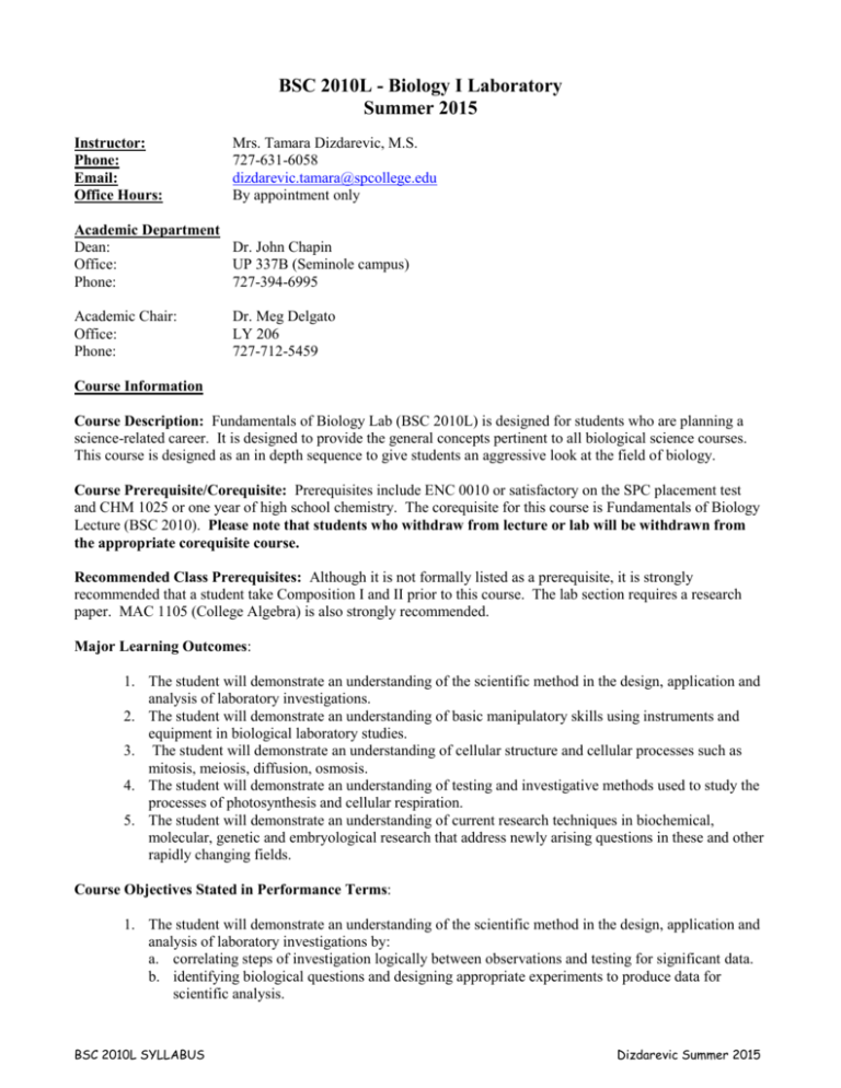 BSC 1010C - Fundamentals Of Biology