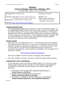 Biology 107 Lab Schedule