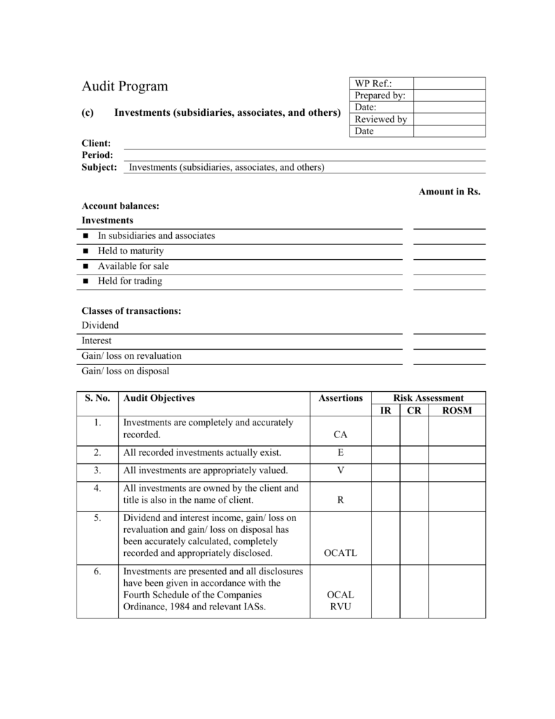 Audit Program Audit Working Papers