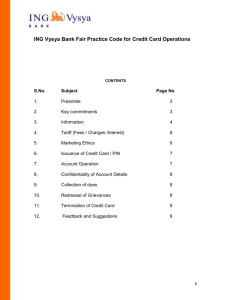 ING Vysya Bank Fair Practice Code for Credit Card Operations