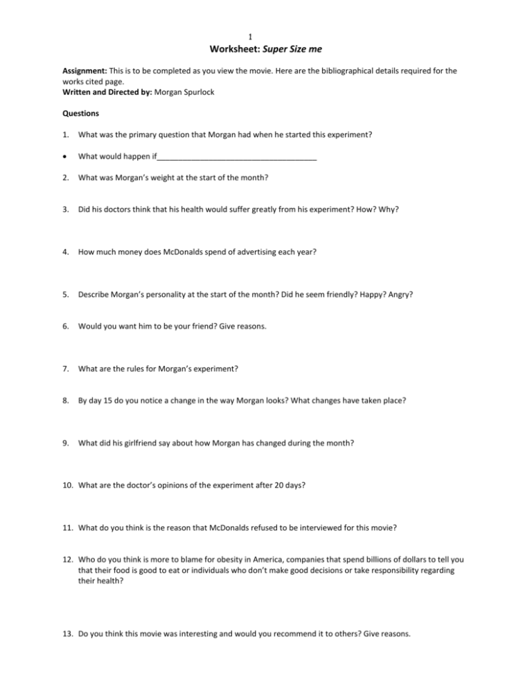 Worksheet Super Size Me Ms Nielsen s Courses Site
