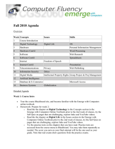 Fall 2010 Agenda Overview Week Concepts Issues Skills 1 Course