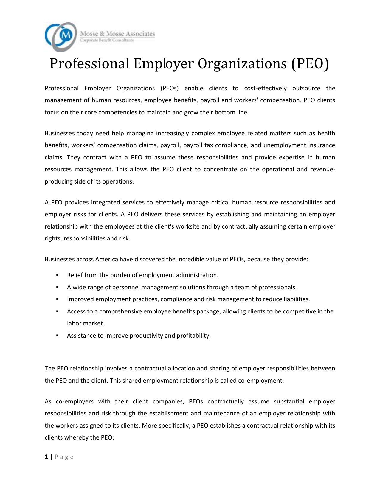 Professional Employer Organizations Peo