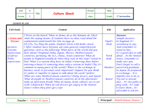 unit 6 Title Culture Shock Period Date Lesson 1 class Grade 3rd