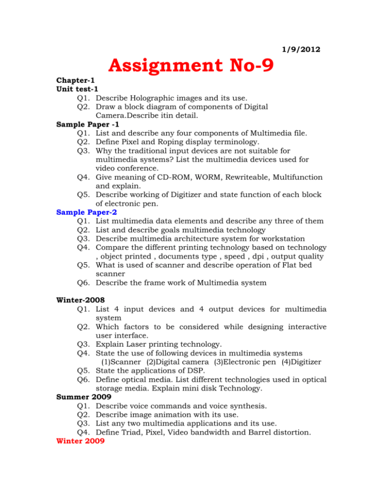 assignment 9 defined terms definitions