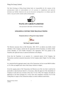 WANG ON GROUP - Announcement