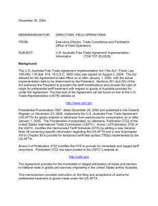 US-Australia FTA Implementation Information