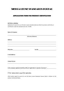Application form for Product Certification