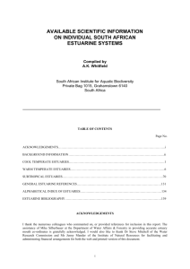 references applicable to a number of south african estuaries