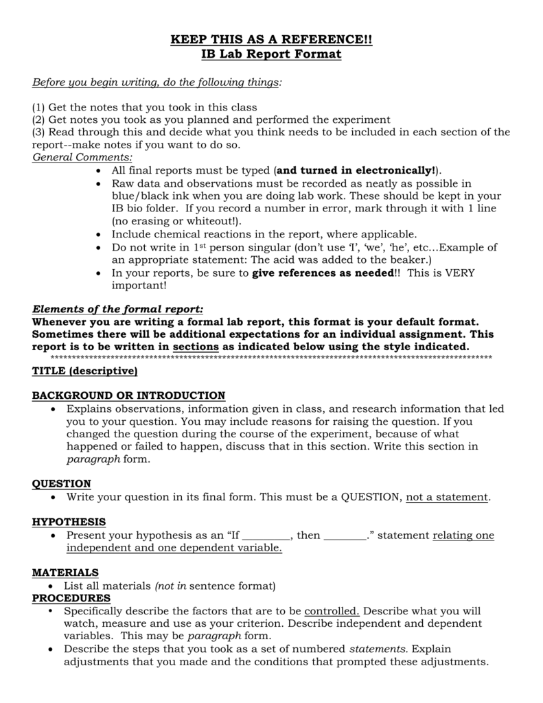 AP/IB Lab Report Format Inside Ib Lab Report Template