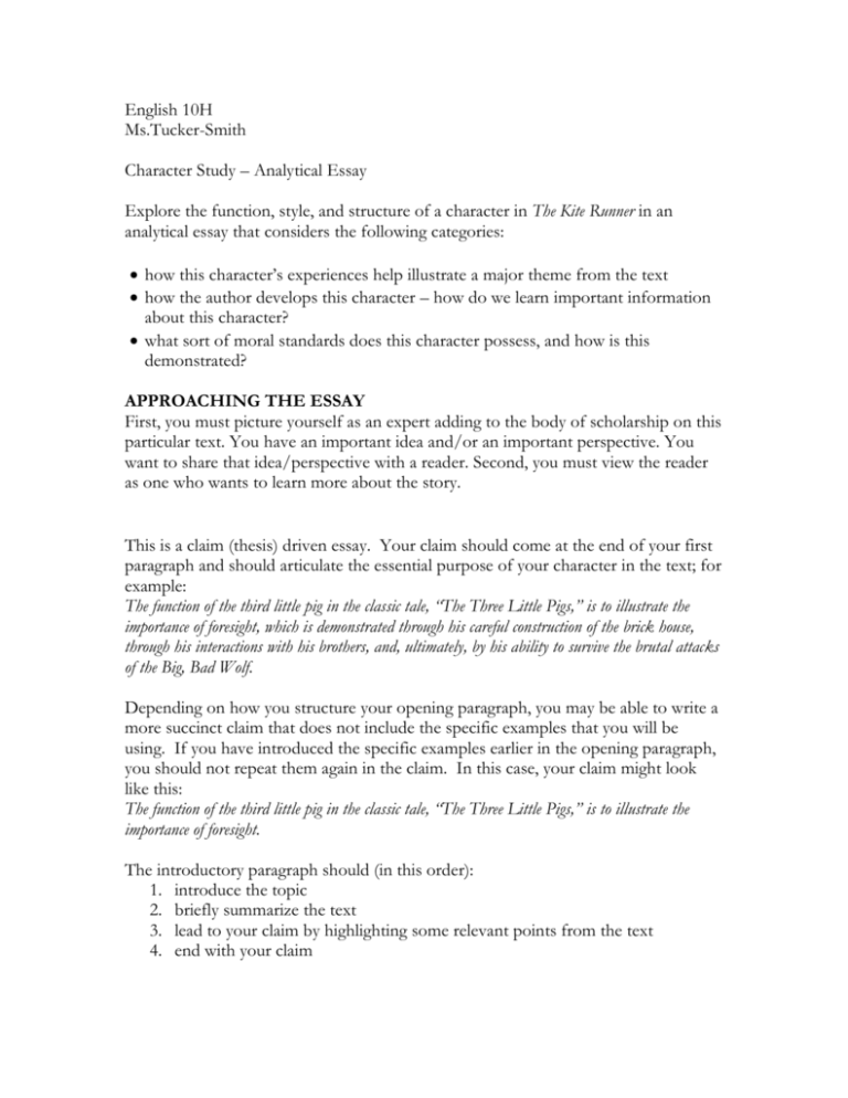 The Kite Runner essay assignment