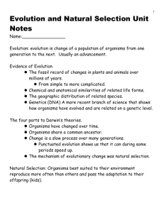 Evolution and Natural Selection Unit Notes