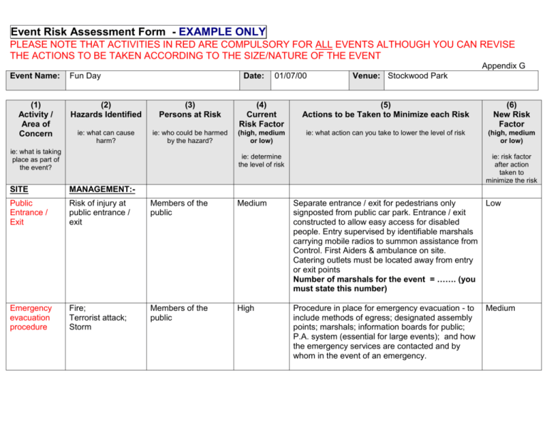 Risk Assessment Form Template Singapore