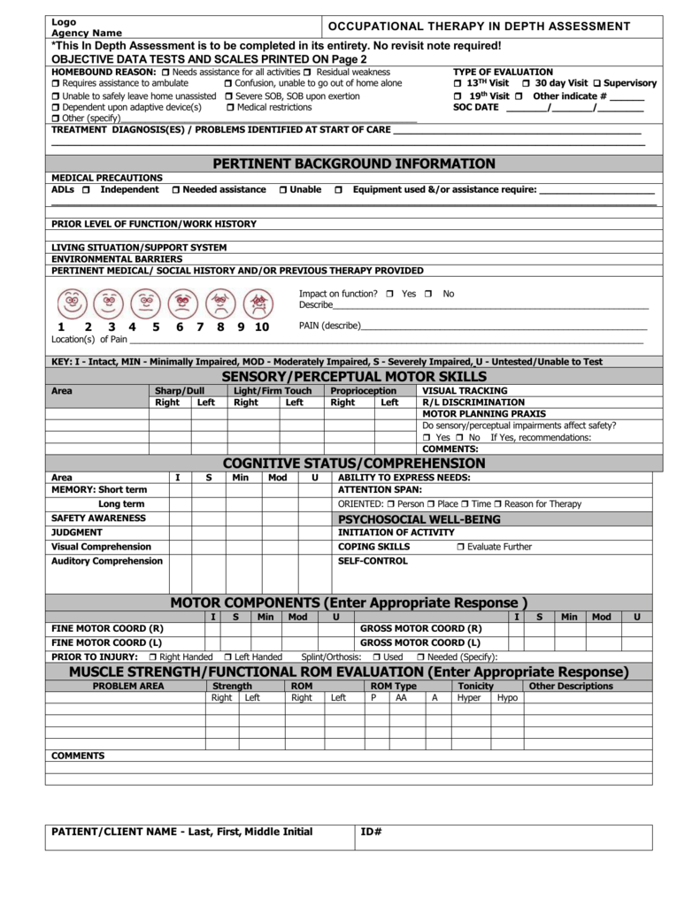 Pediatric Occupational Therapy Evaluation Template 3031