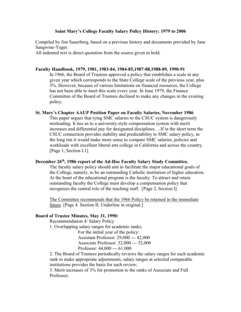 Faculty Salary Policy Saint Mary s College Of California