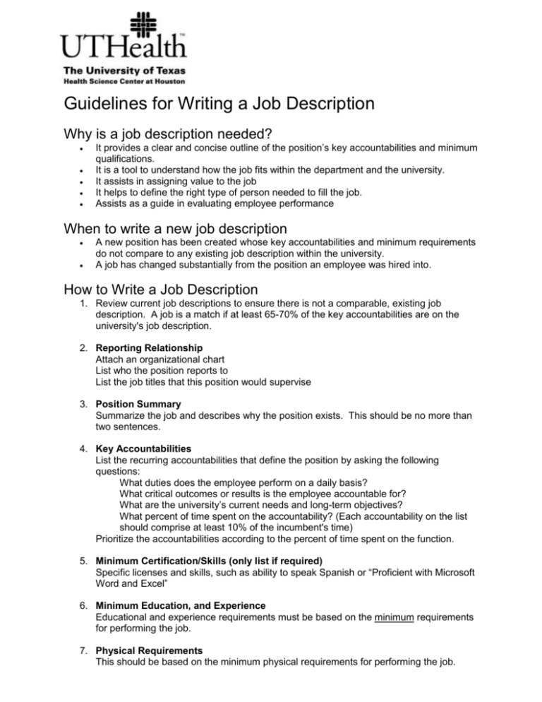 Guidelines For Writing A Job Description