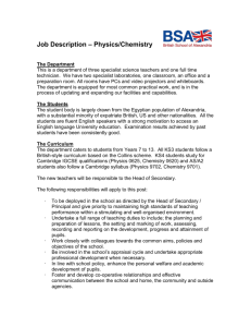 Job Description – Physics/Chemistry