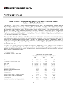 1 NEWS RELEASE 1 Hanmi Earns $10.1 Million in the First Quarter