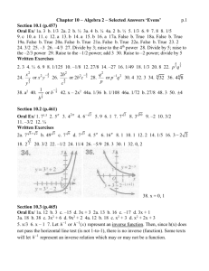 Chapter 10 – Algebra 2 – Selected Answers 'Evens'