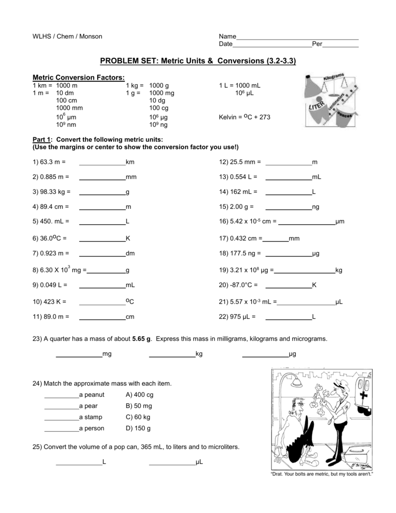 Metric practice sheet Inside Chemistry Conversion Factors Worksheet