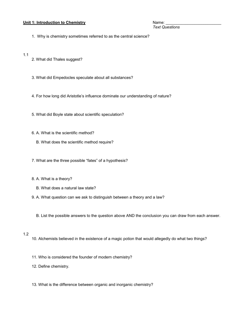 Unit 24: Introduction to Chemistry Name Inside Introduction To Chemistry Worksheet