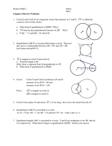 Honors Math 2 Name: Date: Chapter 8 Review Problems 1. Circle Q