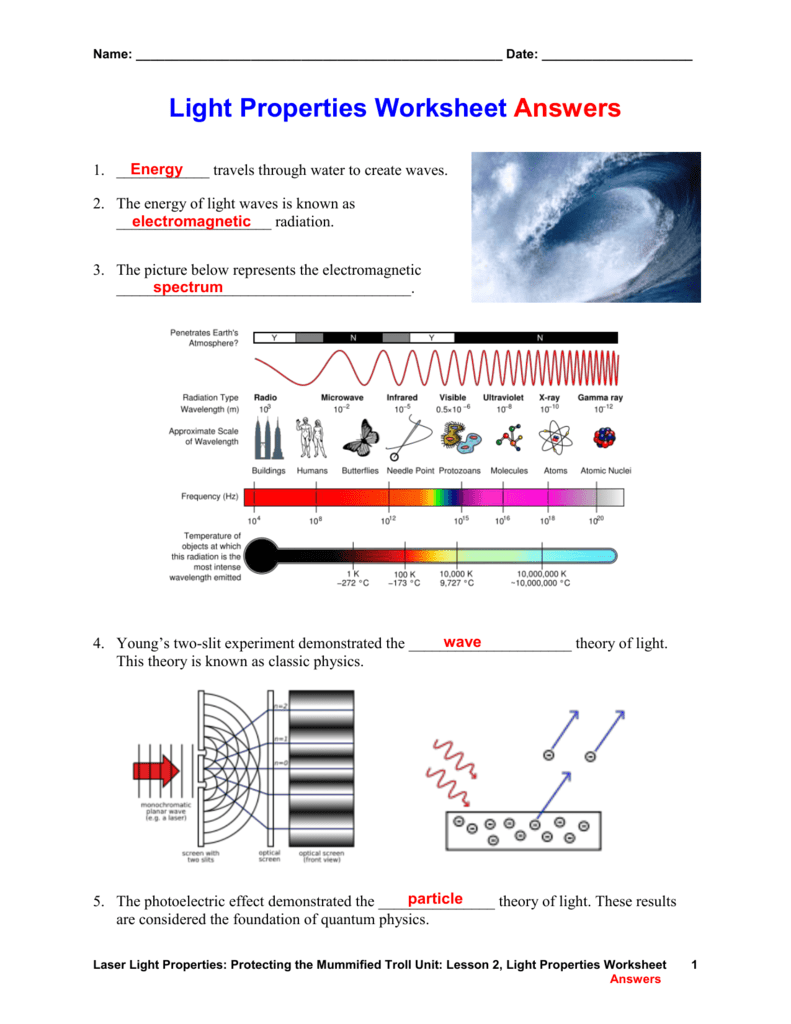 Exploring The Electromagnetic Spectrum Worksheet Answers