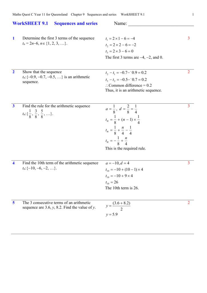 Sequences And Series Worksheet 7